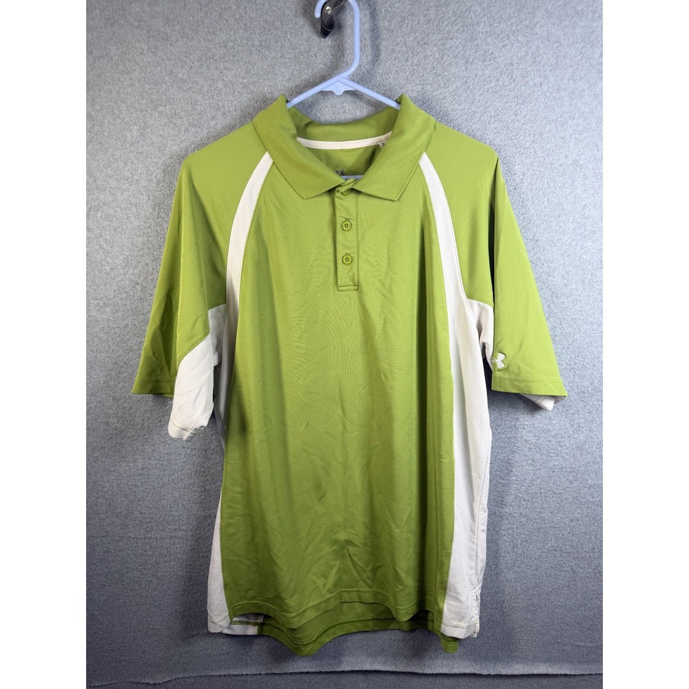 Under Armour Shirt Mens Large Green HeatGear Polo Golf Performance Colorblock